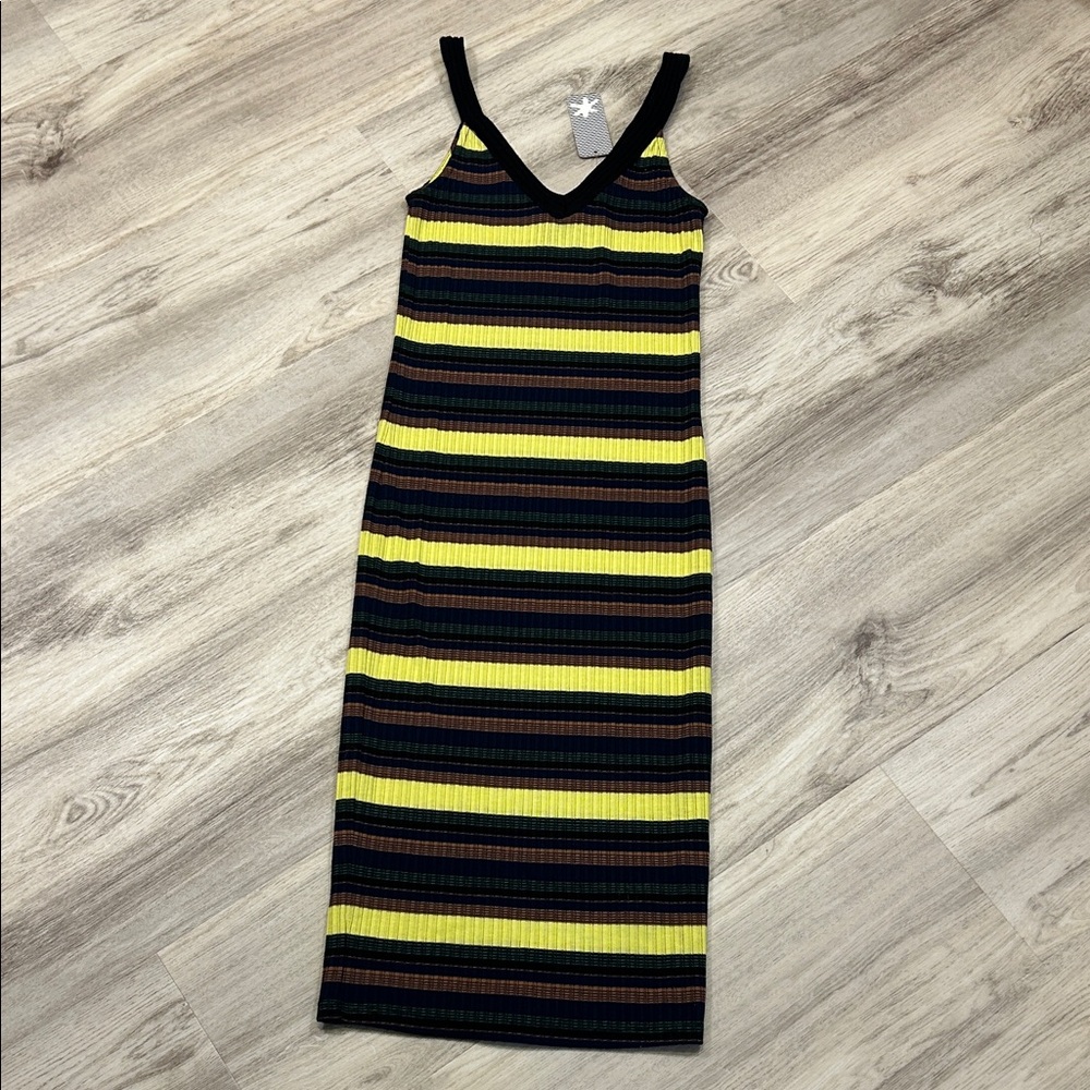 Splendid Y2K 90s Revival Ribbed Knit Striped Midi Dress Bodycon Multicolor NWT